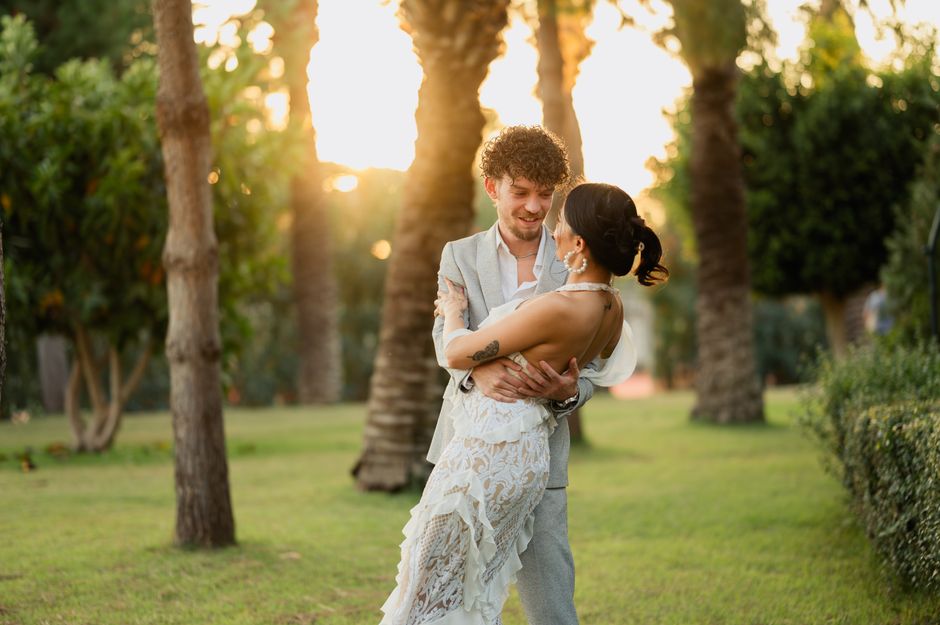 Bride and groom dancing gracefully at their wedding reception